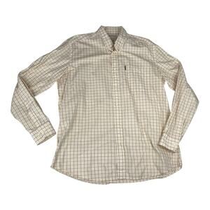 Beretta mens XL plaid Tan Casual Button Down Shirt Lightweight Cotton Italy